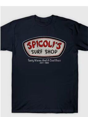 NEW Black Unisex Short Sleeve Crew Neck T-Shirt w/Spicoli's Surf Shop -Medium